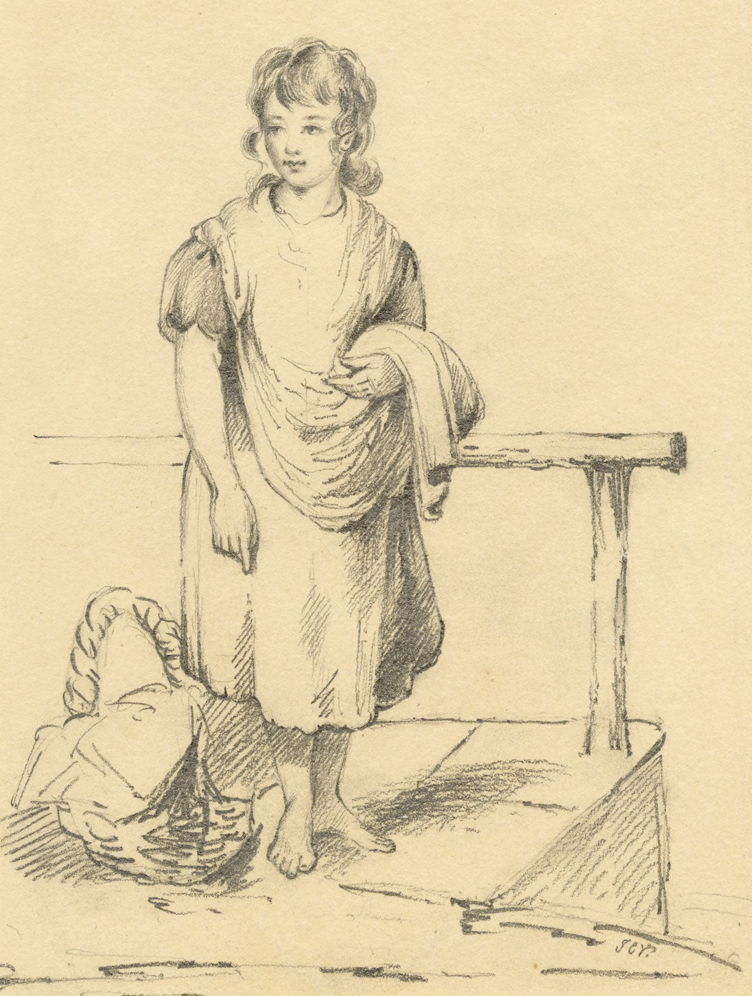 Hon. Jane Charlotte Vereker, Peasant Girl – Early 19th-century graphite drawing
