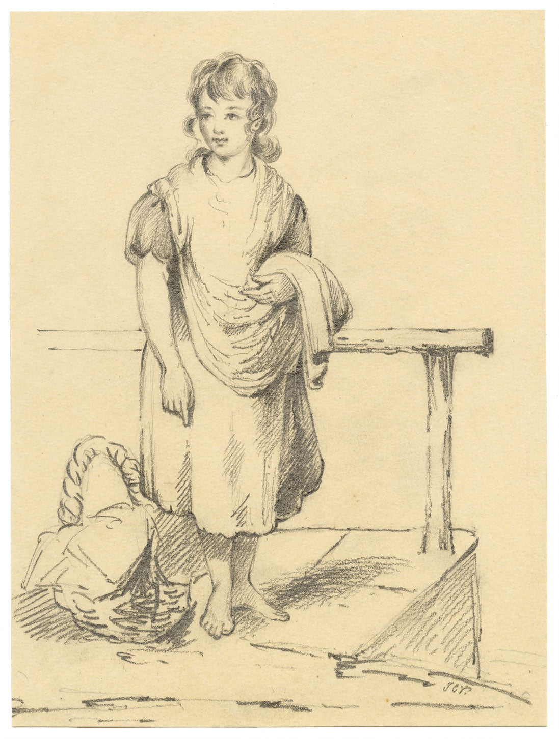 Hon. Jane Charlotte Vereker, Peasant Girl – Early 19th-century graphite drawing