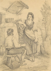 Hon. Maria Corinna Vereker, Neapolitan Peasant Scene after François Grenier – Early 19th-century graphite drawing