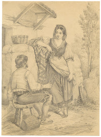Hon. Maria Corinna Vereker, Neapolitan Peasant Scene after François Grenier – Early 19th-century graphite drawing