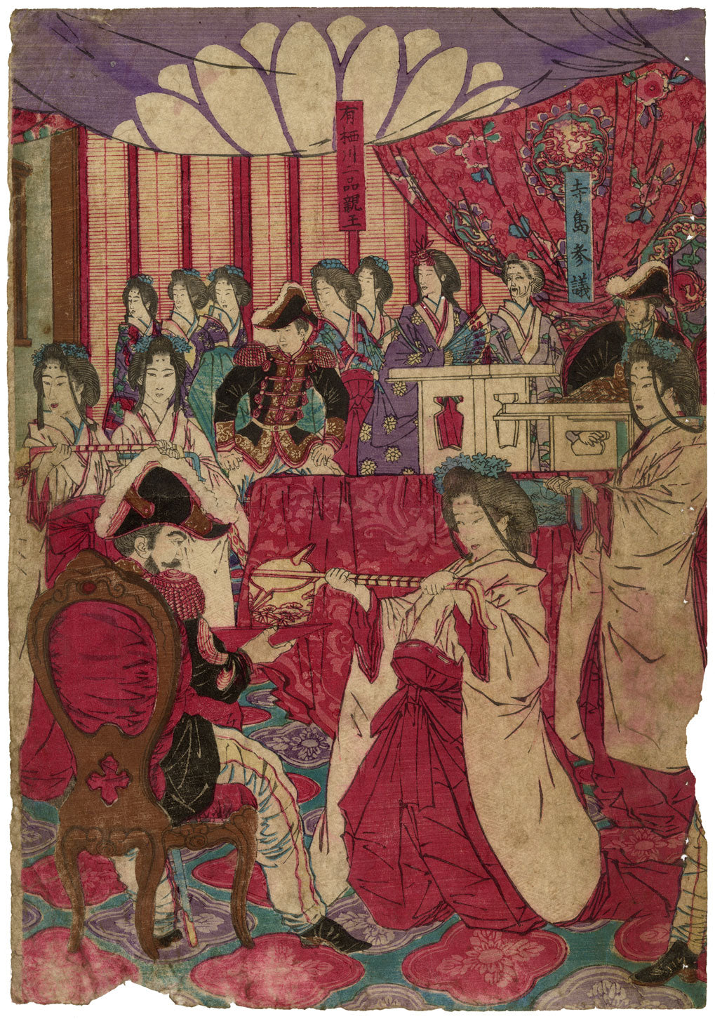Yoshikage Gotō, Military Officers of the Imperial Court Receiving Celebratory Cup after Defeating the Satsuma Rebellion – 1914 woodblock print