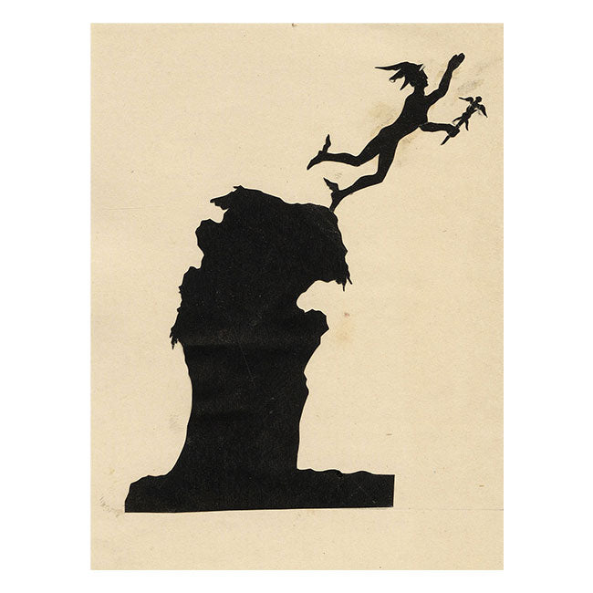 Anon., Antique Papercut Silhouette – Pixie on an Outcrop – Late 19th-century Scherenschnitt