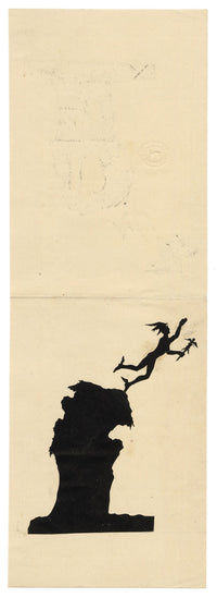 Anon., Antique Papercut Silhouette – Pixie on an Outcrop – Late 19th-century Scherenschnitt