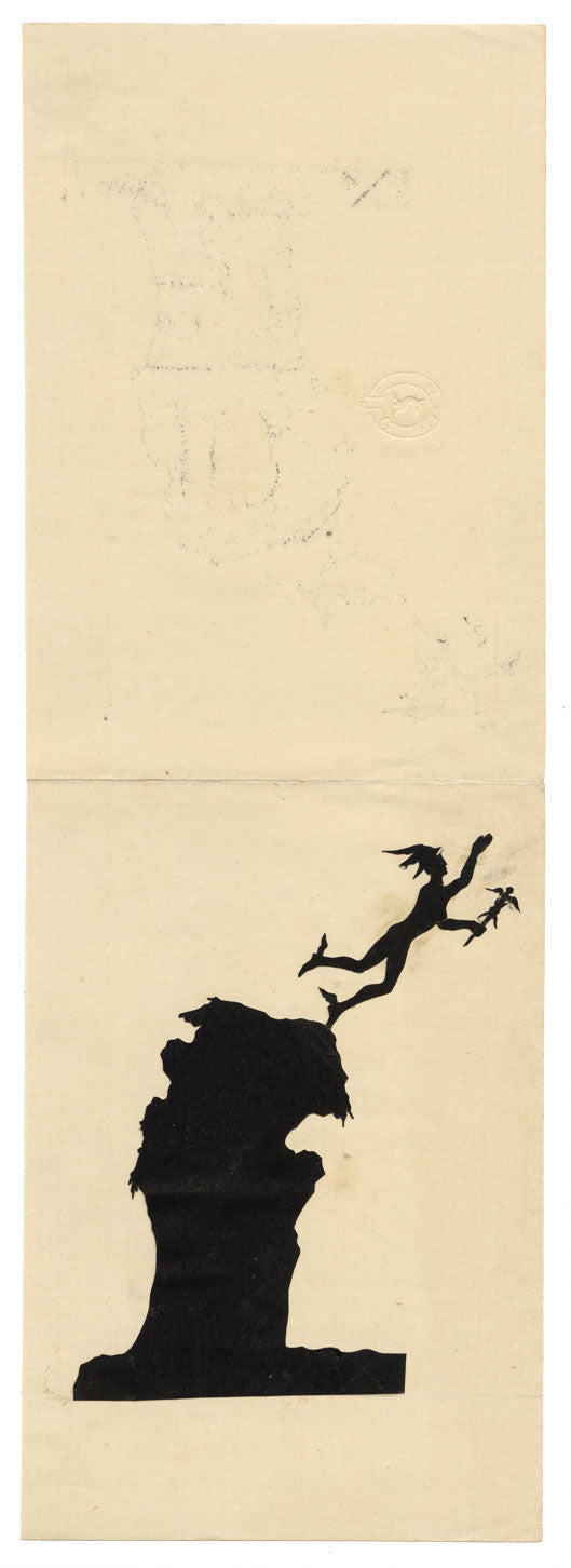 Anon., Antique Papercut Silhouette – Pixie on an Outcrop – Late 19th-century Scherenschnitt