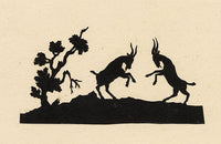 Anon., Antique Papercut Silhouette – Horned Goats Sparring – Late 19th-century Scherenschnitt