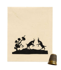 Anon., Antique Papercut Silhouette – Horned Goats Sparring – Late 19th-century Scherenschnitt