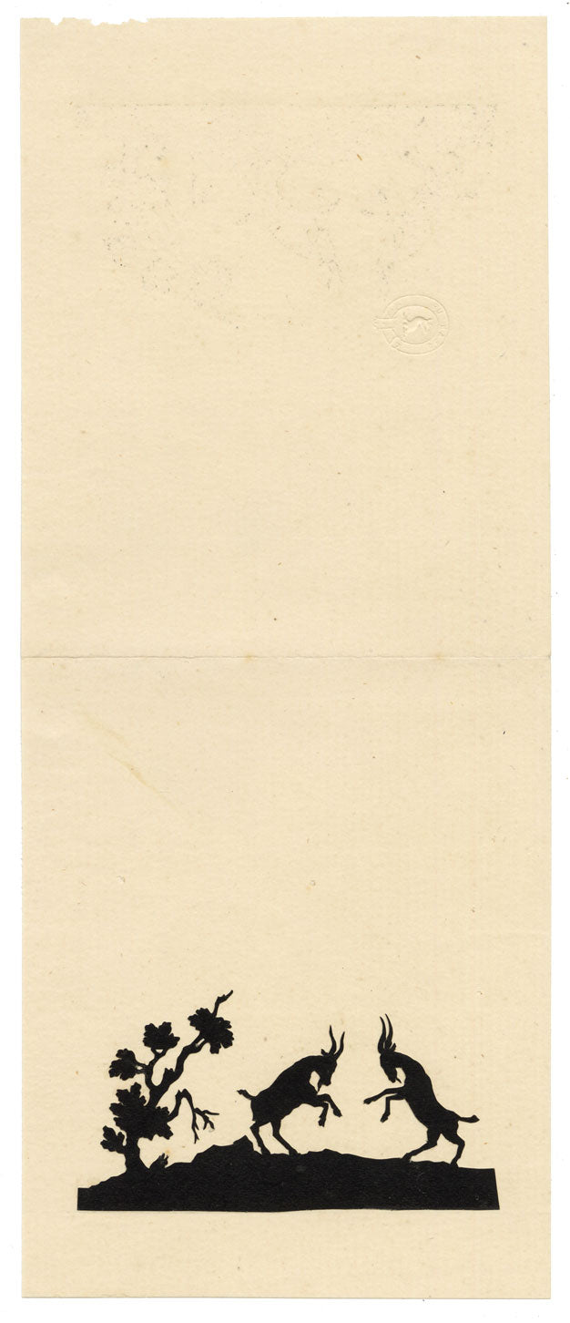 Anon., Antique Papercut Silhouette – Horned Goats Sparring – Late 19th-century Scherenschnitt