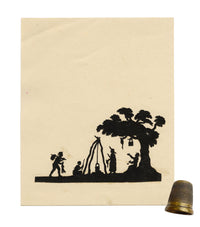 Anon., Antique Papercut Silhouette – Vagrants by a Campfire – Late 19th-century Scherenschnitt