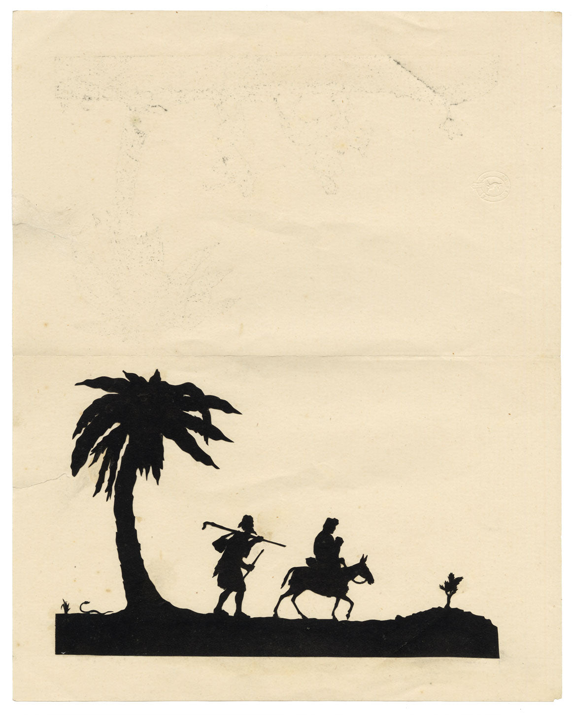 Anon., Antique Papercut Silhouette – Mary & Joseph Travelling to Bethlehem – Late 19th-century Scherenschnitt