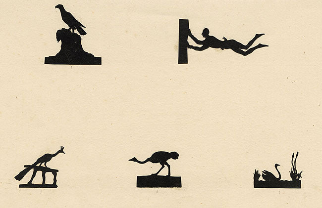 Anon., Antique Papercut Silhouette Sheet – Miniature Bird Studies – Late 19th-century Scherenschnitt