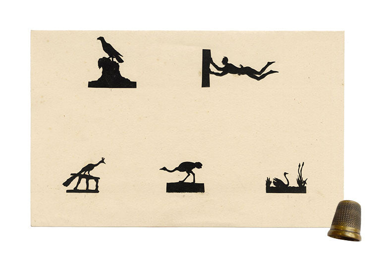 Anon., Antique Papercut Silhouette Sheet – Miniature Bird Studies – Late 19th-century Scherenschnitt