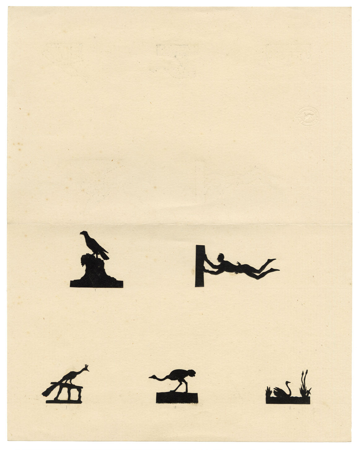 Anon., Antique Papercut Silhouette Sheet – Miniature Bird Studies – Late 19th-century Scherenschnitt
