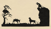 Anon., Antique Papercut Silhouette – Lion & Donkey – Late 19th-century Scherenschnitt
