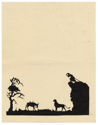 Anon., Antique Papercut Silhouette – Lion & Donkey – Late 19th-century Scherenschnitt