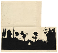 Anon., Antique Papercut Silhouette – Eastern Panorama Scene – Late 19th-century Scherenschnitt