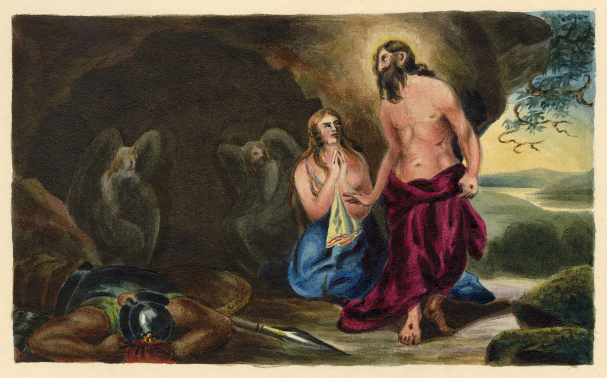 R.J. Blesard, Christ Appearing to Mary Magdalene after William Etty – 1834 watercolour painting