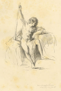 R.J. Blesard, Male Figure Study after Guercino – 1834 graphite drawing
