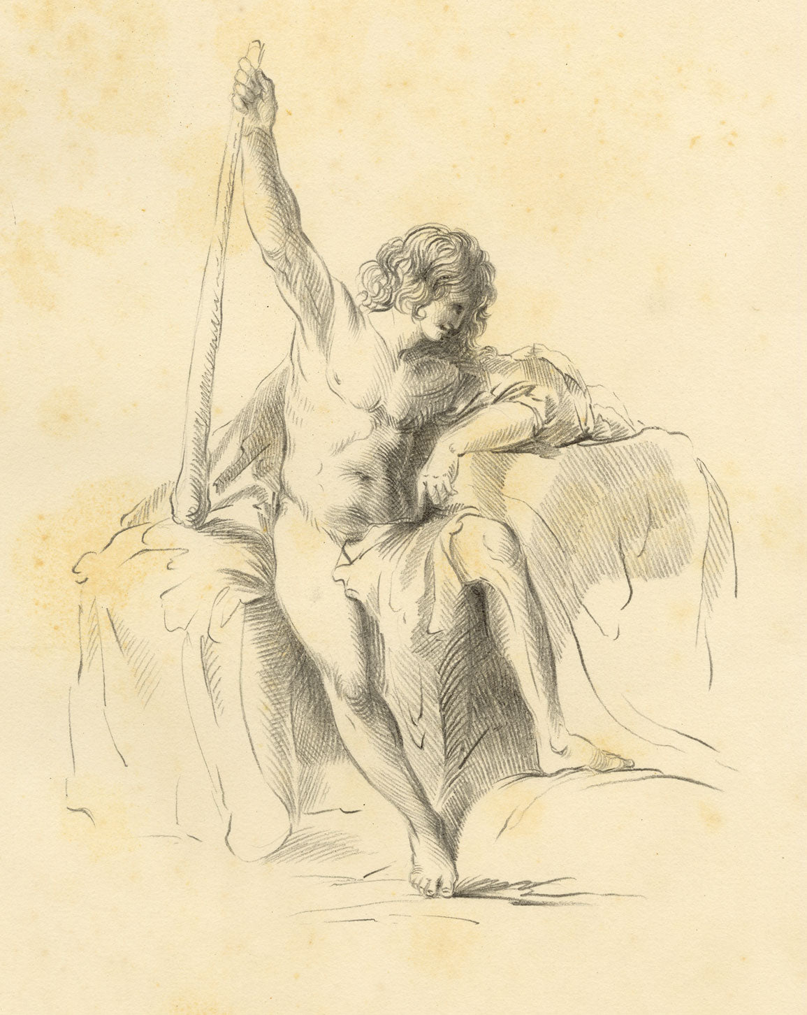 R.J. Blesard, Male Figure Study after Guercino – 1834 graphite drawing