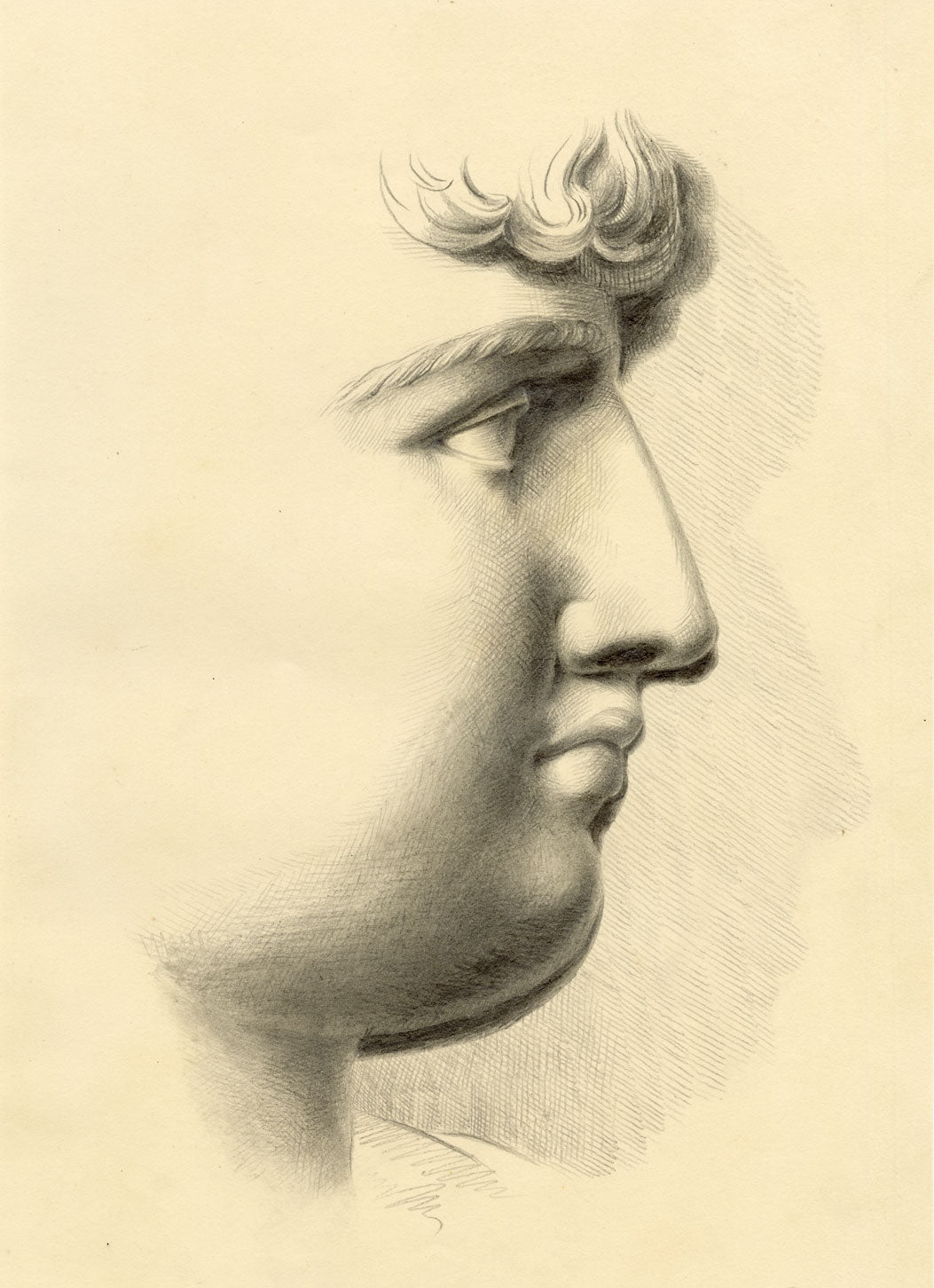 R.J. Blesard, Classical Male Profile after Reverdin – 1835 graphite drawing