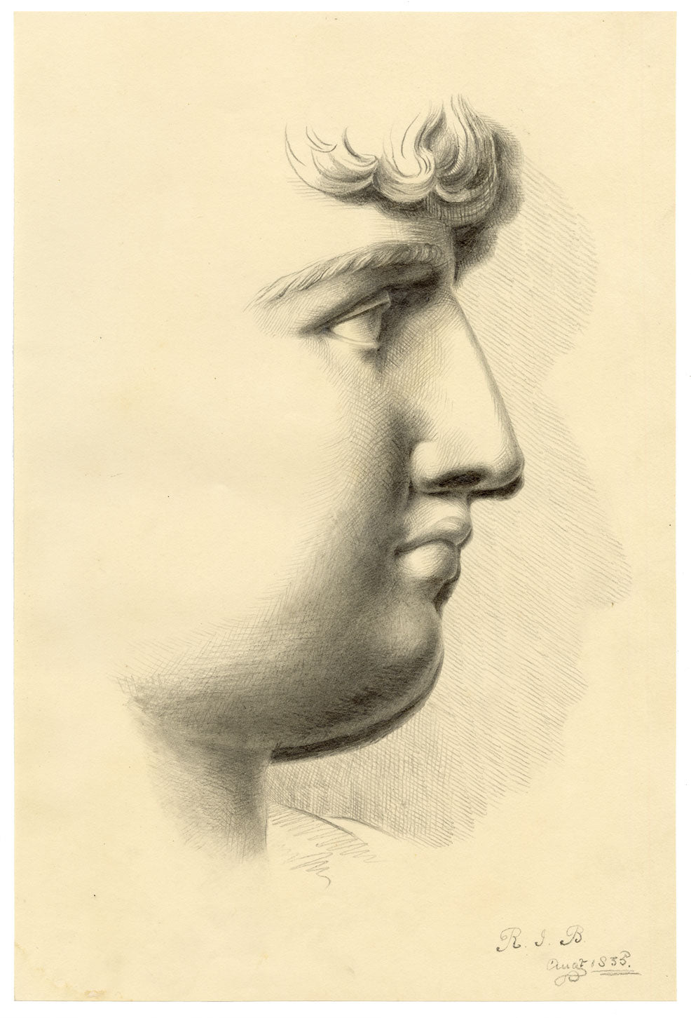 R.J. Blesard, Classical Male Profile after Reverdin – 1835 graphite drawing