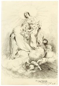 R.J. Blesard, Virgin & Child with Saint Philip Neri after Giuseppe Canale – 1835 pen & ink drawing