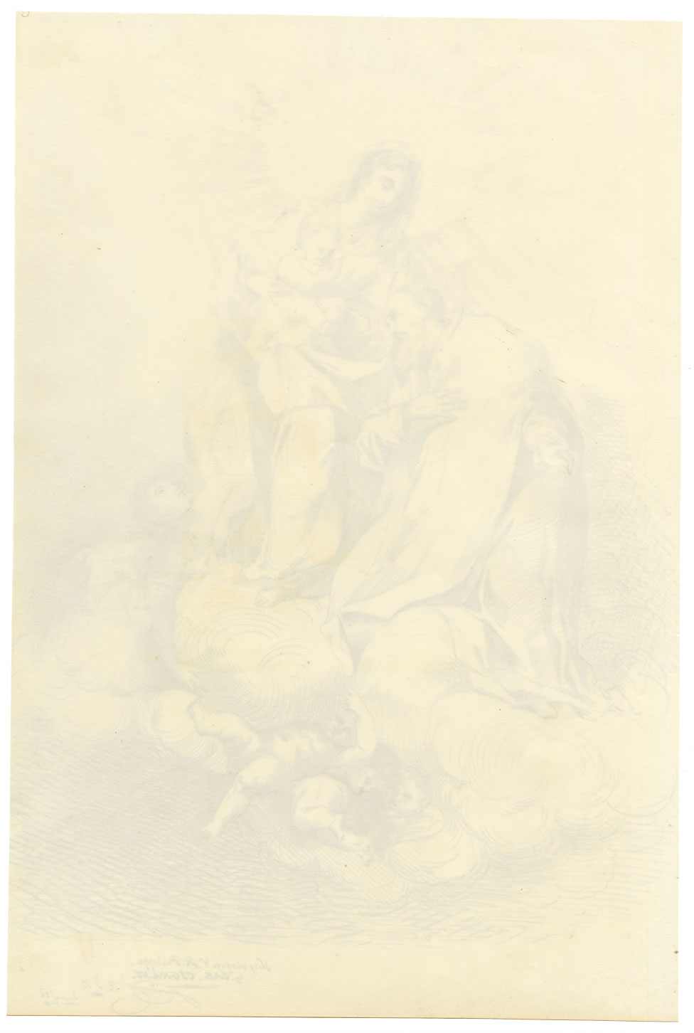 R.J. Blesard, Virgin & Child with Saint Philip Neri after Giuseppe Canale – 1835 pen & ink drawing