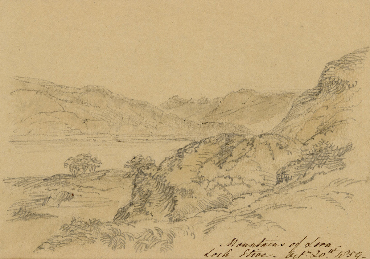 John Wilson of Seacroft Hall, Mountains of Lorn, Loch Etive, Argyll & Bute, Scotland – 1859 graphite drawing
