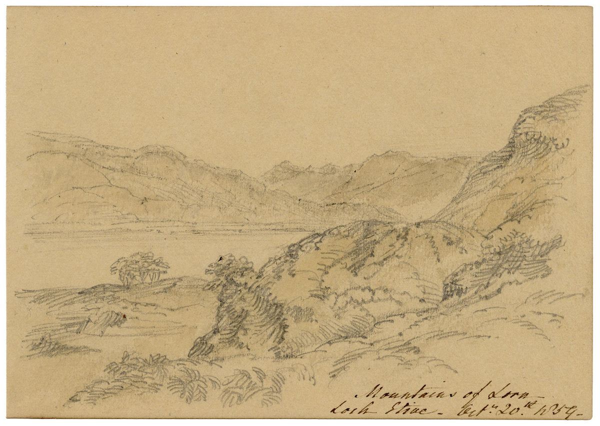 John Wilson of Seacroft Hall, Mountains of Lorn, Loch Etive, Argyll & Bute, Scotland – 1859 graphite drawing
