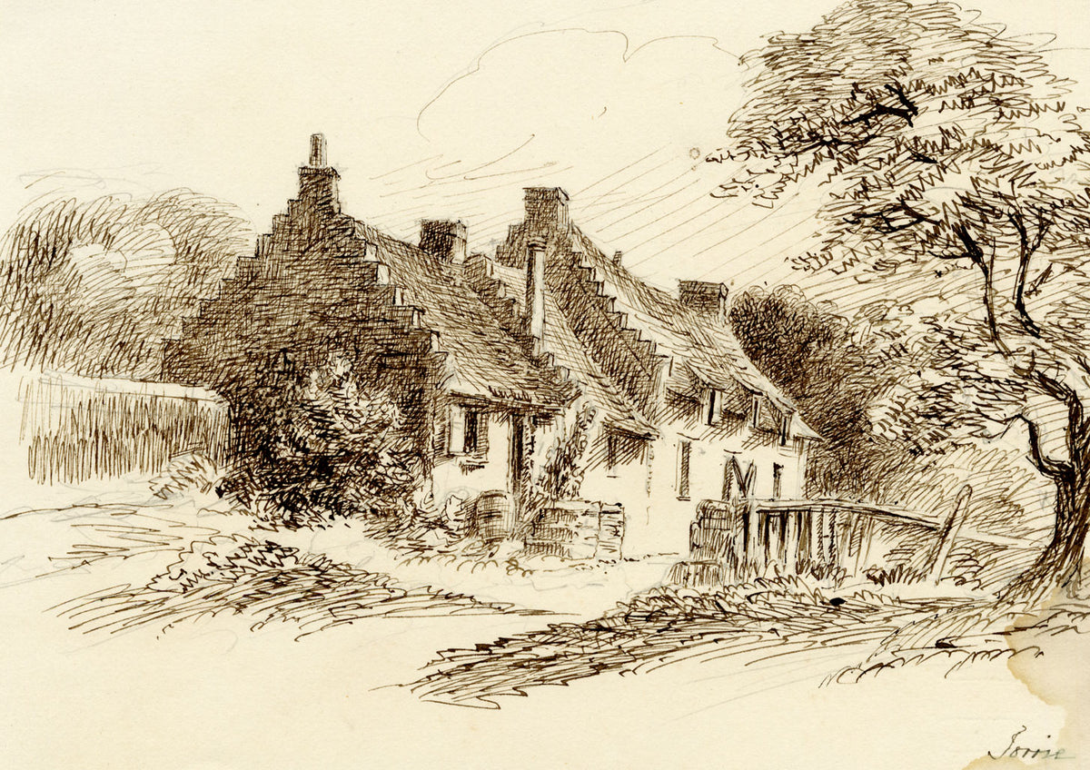 John Wilson of Seacroft Hall, Cottages at Torrie (Torryburn), Fife, Scotland – c.1870s pen & ink drawing