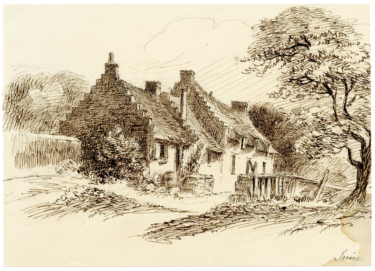 John Wilson of Seacroft Hall, Cottages at Torrie (Torryburn), Fife, Scotland – c.1870s pen & ink drawing