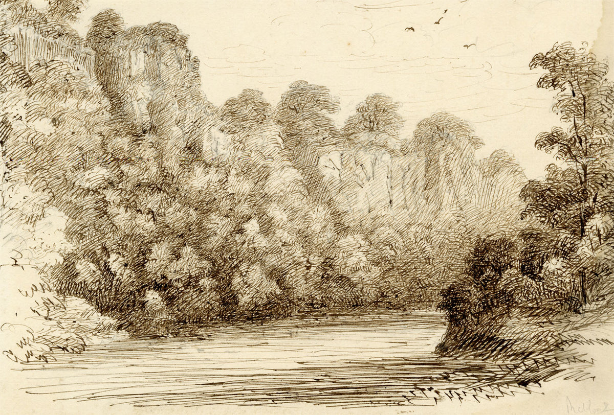 John Wilson of Seacroft Hall, Matlock Tor & River Derwent, Derbyshire – c.1870s pen & ink drawing