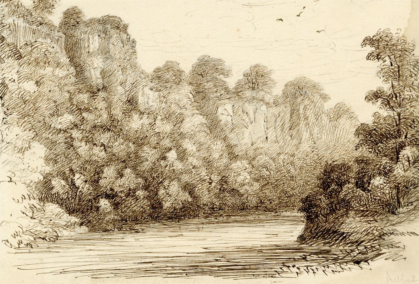 John Wilson of Seacroft Hall, Matlock Tor & River Derwent, Derbyshire – c.1870s pen & ink drawing