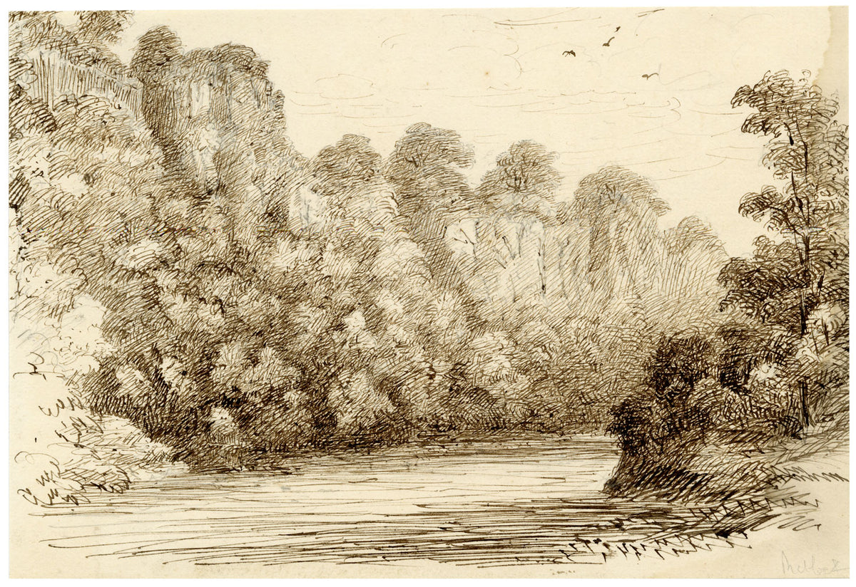 John Wilson of Seacroft Hall, Matlock Tor & River Derwent, Derbyshire – c.1870s pen & ink drawing