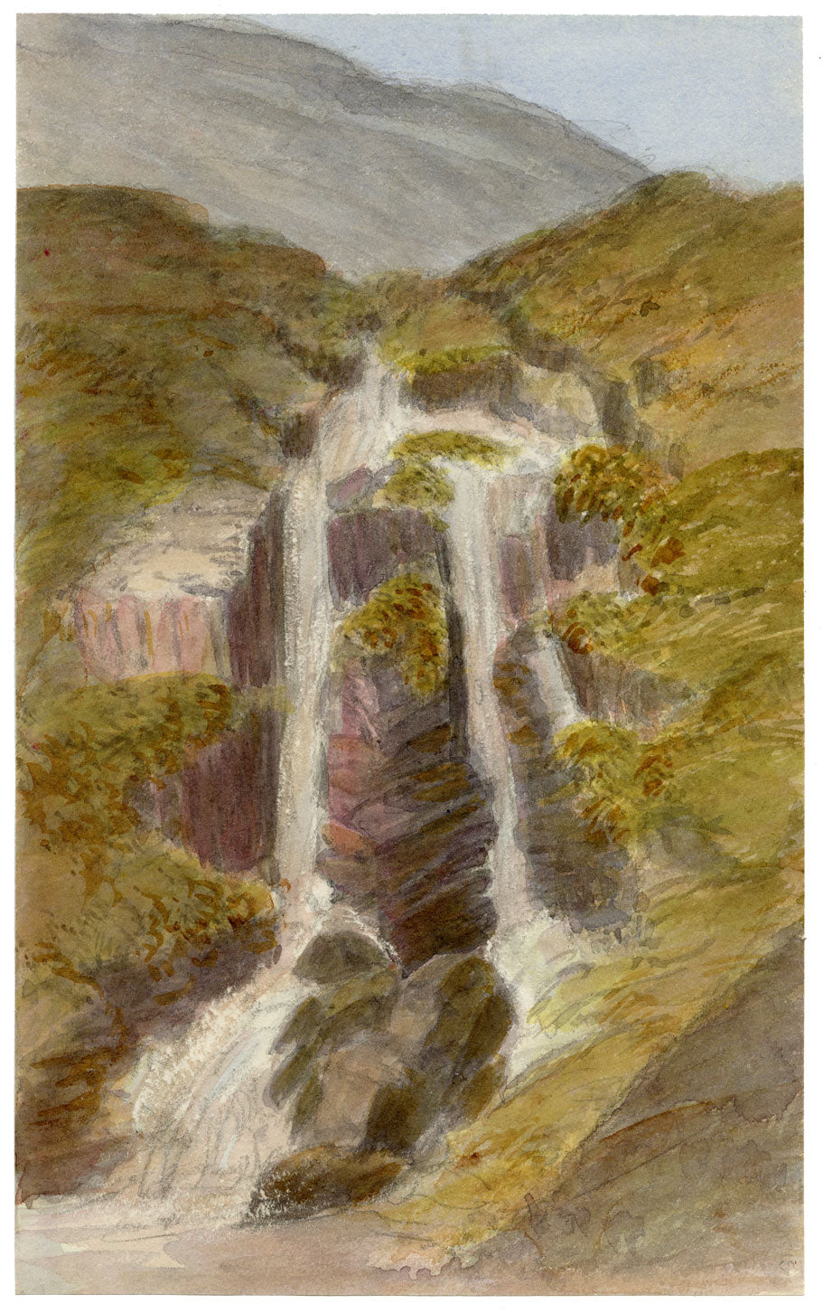John Wilson of Seacroft Hall, Waterfall, Mountains of Lora, Argyll & Bute, Scotland – c.1860s watercolour painting