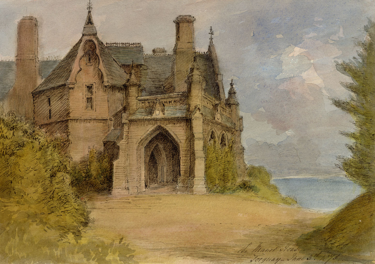 John Wilson of Seacroft Hall, The Manor House, Torquay, Devon – 1875 watercolour painting