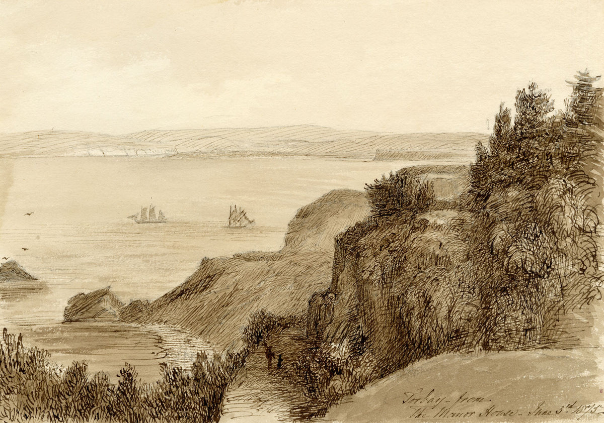 John Wilson of Seacroft Hall, Torbay from The Manor House, Torquay, Devon – 1875 watercolour painting