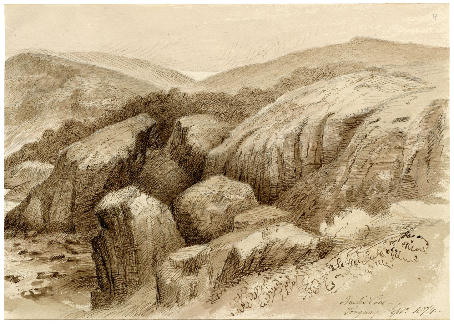 John Wilson of Seacroft Hall, Ansteys Cove Rocks, Torquay, Devon – 1874 watercolour painting