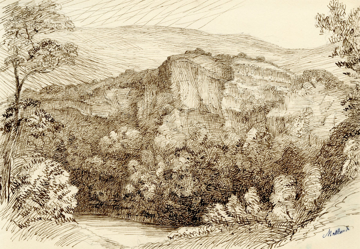 John Wilson of Seacroft Hall, Matlock High Tor, Peak District, Derbyshire – c.1870s pen & ink drawing