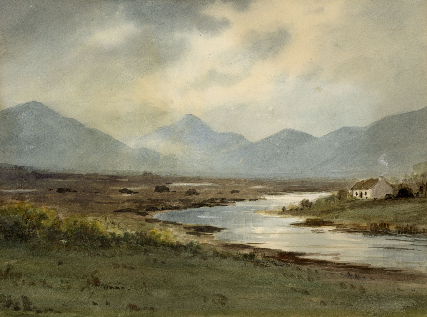 Percy French, Bogs & Mountains of Connemara, Galway, Ireland – Early 20th-century watercolour painting