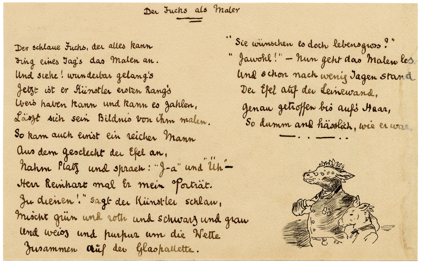R.J.R.F., Elephants Courting Anthropomorphic Cartoon – 1891 pen & ink drawing