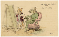 R.J.R.F., Reynard the Fox's Painting Studio Anthropomorphic Cartoon – 1891 pen & ink drawing