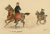 R.J.R.F., A French General on Horseback – 1891 pen & ink drawing