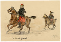R.J.R.F., A French General on Horseback – 1891 pen & ink drawing