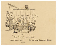 R.J.R.F., Englishman Abroad Satirical Bathing Cartoon – 1891 pen & ink drawing