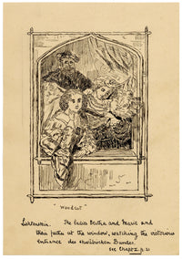 R.J.R.F., Bertha & Marie, Liechtenstein Royalty Watching Entrance of the Swabian League – 1891 pen & ink drawing