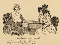 R.J.R.F., Victorian Ladies Cartoon 'Aunt Jane's Secret Drawer!' – 1891 pen & ink drawing