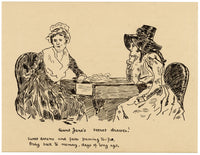 R.J.R.F., Victorian Ladies Cartoon 'Aunt Jane's Secret Drawer!' – 1891 pen & ink drawing