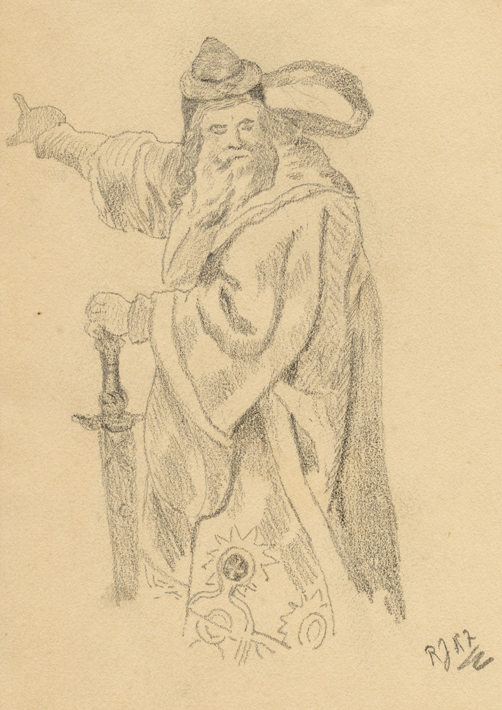 R.J.R.F., Aaron the High Priest of Israel – 1891 graphite drawing