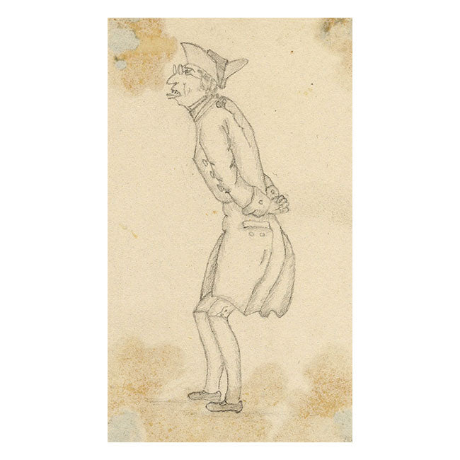 Anon., 18th-century Scholar or Politician Caricature in Miniature – c.1840s graphite drawing