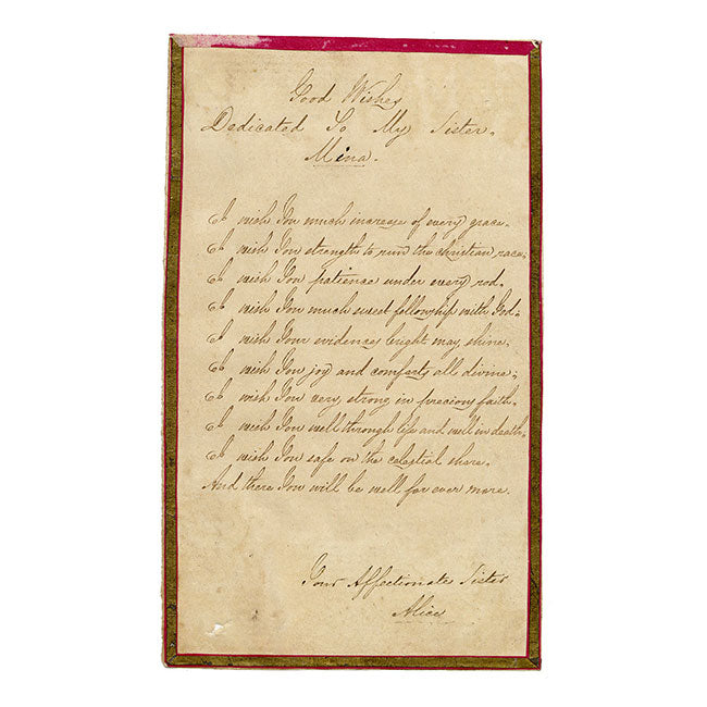 Alice J. Morton, Good Wishes Dedicated to My Sister Mina – c.1840s copperplate handwriting
